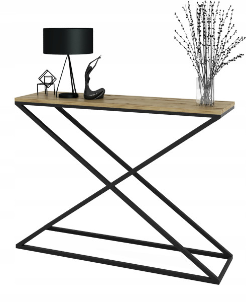 Loftowa Konsola X Przedpokój Metal 110x30x80 Czarna+Dąb Artisan 913164