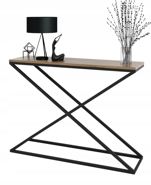 Loftowa Konsola X Przedpokój Metal 110x30x80 Czarna+Dąb Lancelot 913157
