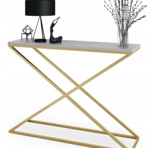Loftowa Konsola X Przedpokój Metal 110x30x80 Złota+Beton Jasny 913151 Loftowa Konsola X Przedpokój Metal 110x30x80 Złota+Beton Jasny 913151