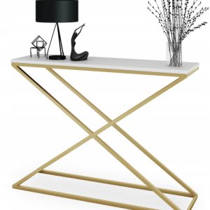 Loftowa Konsola X Przedpokój Metal 110x30x80 Złota+Biały Mat 913153 Loftowa Konsola X Przedpokój Metal 110x30x80 Złota+Biały Mat 913153