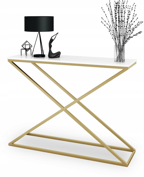 Loftowa Konsola X Przedpokój Metal 110x30x80 Złota+Biały Połysk 913160