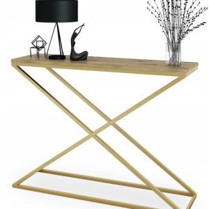 Loftowa Konsola X Przedpokój Metal 110x30x80 Złota+Dąb Artisan 913162