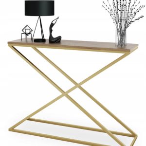 Loftowa Konsola X Przedpokój Metal 110x30x80 Złota+Dąb Lancelot 913148