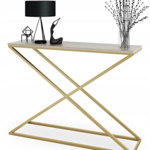 Loftowa Konsola X Przedpokój Metal 110x30x80 Złota+Dąb Sonoma 913152