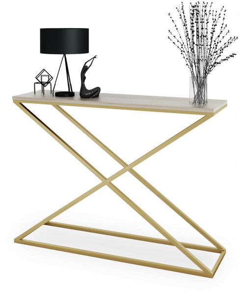 Loftowa Konsola X Przedpokój Metal 110x30x80 Złota+Dąb Sonoma 913152