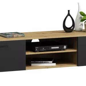 Loftowa szafka RTV dąb artisan + czarny – Zyvon 648775 Loftowa szafka RTV dąb artisan + czarny – Zyvon 648775