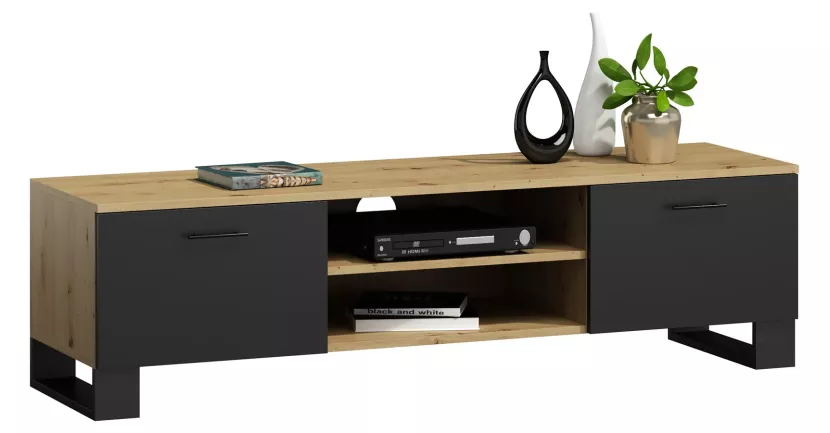 Loftowa szafka RTV dąb artisan + czarny - Zyvon 648775