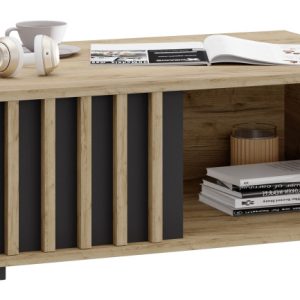 Loftowy stolik kawowy z lamelami – MONTANA ST 90 cm dąb craft + czarny 966727 Loftowy stolik kawowy z lamelami – MONTANA ST 90 cm dąb craft + czarny 966727