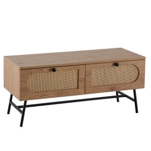 Lowboard 100 cm Komoda RTV Dąb i Rattan Wysoka Szafka Pod Telewizor 678832 Lowboard 100 cm Komoda RTV Dąb i Rattan Wysoka Szafka Pod Telewizor 678832