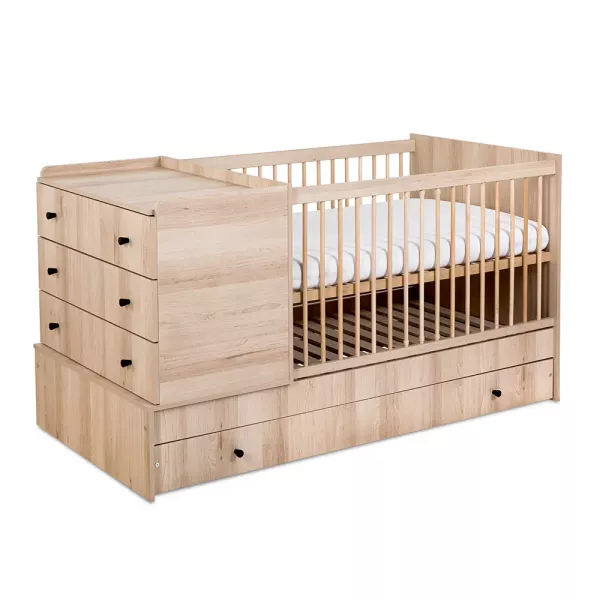 Łóżeczko dziecięce KOMPAKT 3W1 120x80 bukowe z komodą 741330