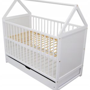 Łóżeczko dziecięce tapczanik 2w1 Jaś szuflada domek biały 120×60 norma UE 812417