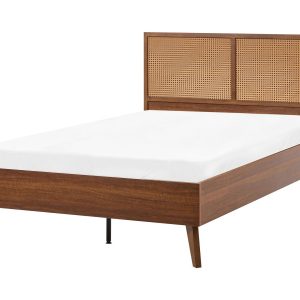 Łóżko 120 x 200 cm stelaż wezgłowie z technorattanu ciemnobrązowe 865782