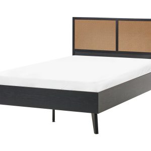 Łóżko 120 x 200 cm stelaż wezgłowie z technorattanu czarne 865773