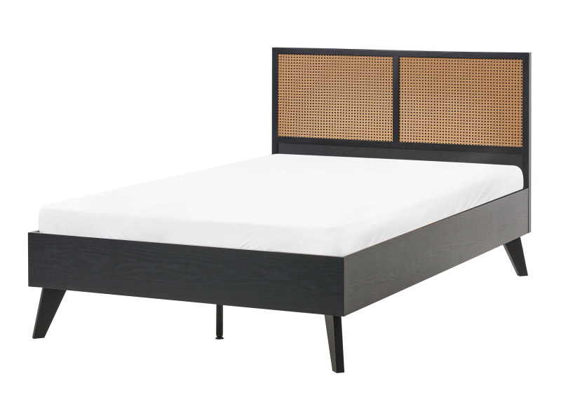 Łóżko 120 x 200 cm stelaż wezgłowie z technorattanu czarne 865773