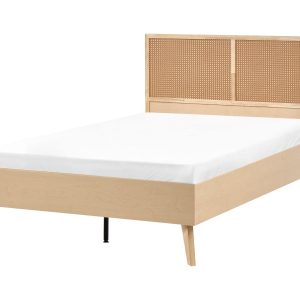 Łóżko 120 x 200 cm stelaż wezgłowie z technorattanu jasnobrązowe 865780
