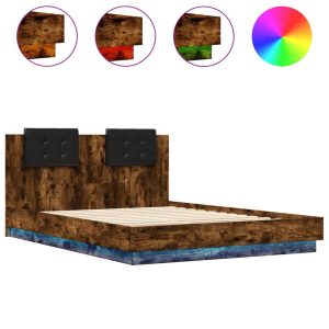 Łóżko 120×200 Brązowe z LED Rama Łóżka ze Stelażem Dwuosobowe do Sypialni 1103514 Łóżko 120×200 Brązowe z LED Rama Łóżka ze Stelażem Dwuosobowe do Sypialni 1103514