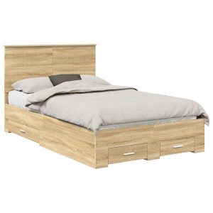 Łóżko 120×200 Brązowe z Szufladami Rama Łóżka Dwuosobowe do Sypialni 1102059