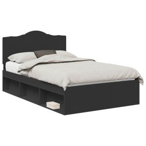 Łóżko 120×200 Czarne Rama Łóżka ze Stelażem Dwuosobowe do Sypialni 1102395