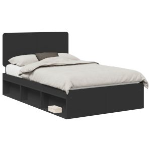 Łóżko 120×200 Czarne Rama Łóżka ze Stelażem Dwuosobowe do Sypialni 1103175