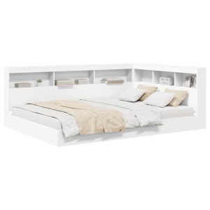 Łóżko 135×190 Białe Rama Łóżka ze Stelażem Dwuosobowe do Sypialni 1102559