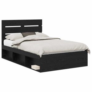 Łóżko 135×190 Czarne Rama Łóżka ze Stelażem Dwuosobowe do Sypialni 1102991