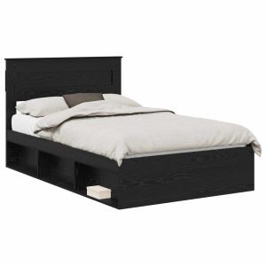 Łóżko 135×190 Czarne Rama Łóżka ze Stelażem Dwuosobowe do Sypialni 1103267