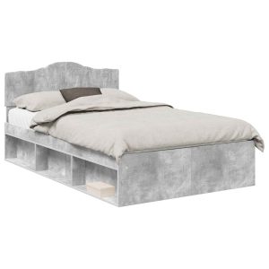 Łóżko 135×190 Szare Rama Łóżka ze Stelażem Dwuosobowe do Sypialni 1103064