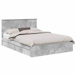 Łóżko 135×190 Szare z Szufladami Rama Łóżka Dwuosobowe do Sypialni 1103467