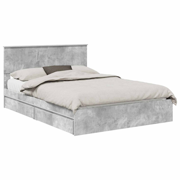 Łóżko 135x190 Szare z Szufladami Rama Łóżka Dwuosobowe do Sypialni 1103467