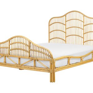 Łóżko 140 x 200 cm rattan wezgłowie jasne drewno 138145