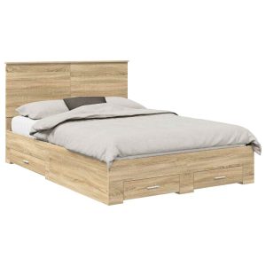 Łóżko 140×190 Brązowe z Szufladami Rama Łóżka Dwuosobowe do Sypialni 1102487 Łóżko 140×190 Brązowe z Szufladami Rama Łóżka Dwuosobowe do Sypialni 1102487