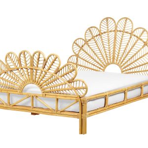 Łóżko 140×200 cm rattan wezgłowie jasne drewno 138148 Łóżko 140×200 cm rattan wezgłowie jasne drewno 138148