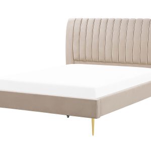 Łóżko 140×200 stelaż welurowe beżowe 77256 Łóżko 140×200 stelaż welurowe beżowe 77256