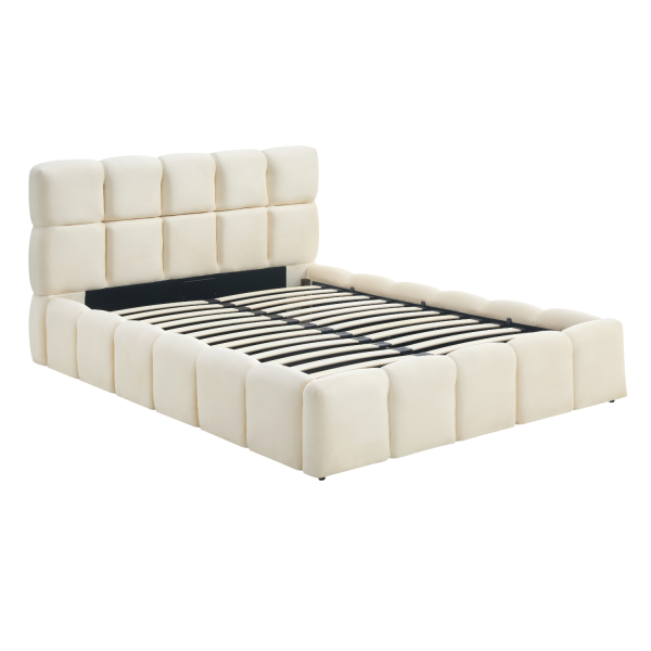 Łóżko 140x200 Tapicerowane Dwuosobowe Do Sypialni Welurowe Krem MURCJA 808569
