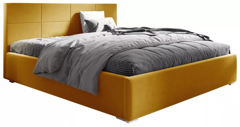 Łóżko 140x200 z materacem i metalowym stelażem Matia Żółte 412179