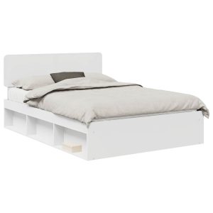 Łóżko 150×200 Białe Rama Łóżka ze Stelażem Dwuosobowe do Sypialni 1103157