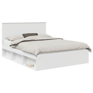 Łóżko 150×200 Białe Rama Łóżka ze Stelażem Dwuosobowe do Sypialni 1103112