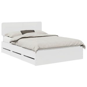 Łóżko 150×200 Białe z Szufladami Rama Łóżka Dwuosobowe do Sypialni 1103569