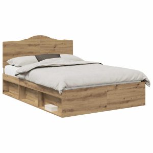 Łóżko 150×200 Brązowe Rama Łóżka ze Stelażem Dwuosobowe do Sypialni 1103036