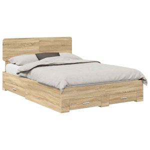 Łóżko 150×200 Brązowe z Szufladami Rama Łóżka Dwuosobowe do Sypialni 1103588