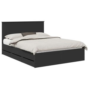 Łóżko 150×200 Czarne z Szufladami Rama Łóżka Dwuosobowe do Sypialni 1102799