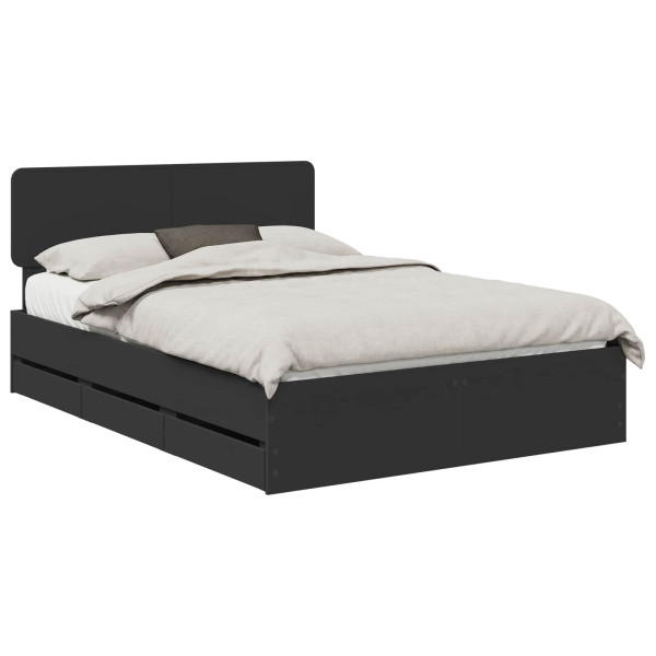 Łóżko 150x200 Czarne z Szufladami Rama Łóżka Dwuosobowe do Sypialni 1102416