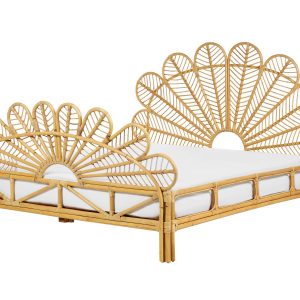 Łóżko 160 x 200 cm rattan wezgłowie jasne drewno 711848
