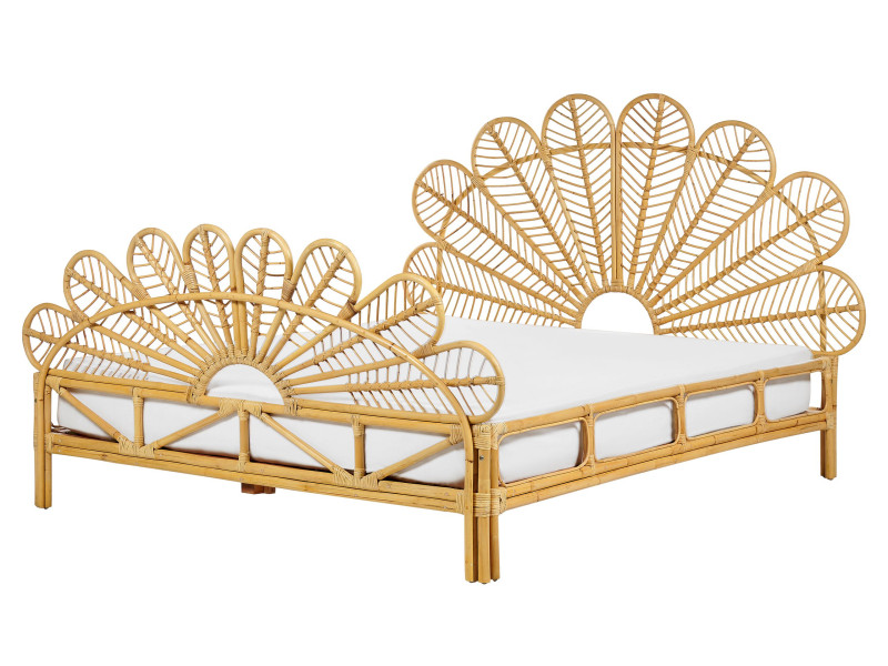 Łóżko 160 x 200 cm rattan wezgłowie jasne drewno 711848
