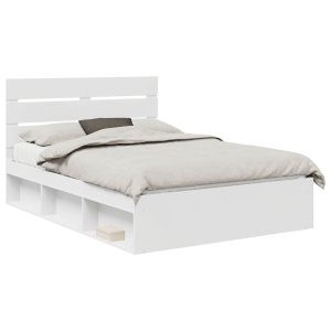 Łóżko 160×200 Białe Rama Łóżka ze Stelażem Dwuosobowe do Sypialni 1103013