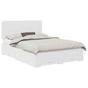 Łóżko 160×200 Białe z Szufladami Rama Łóżka Dwuosobowe do Sypialni 1102470