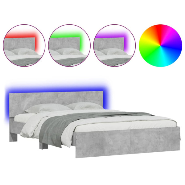 Łóżko 160x200 Szare z LED Rama Łóżka ze Stelażem Dwuosobowe do Sypialni 1102207