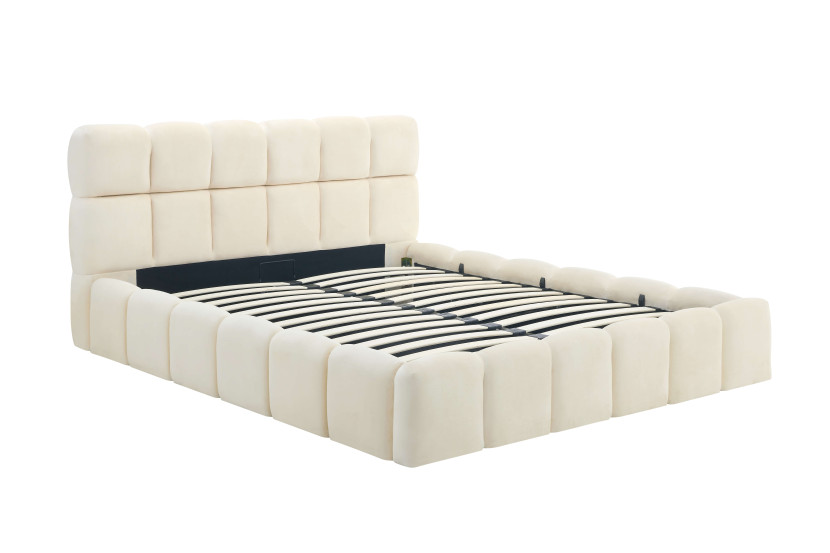 Łóżko 160x200 Tapicerowane Dwuosobowe Do Sypialni Welurowe Krem MURCJA 959881