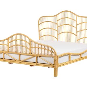 Łóżko 180 x 200 cm rattan wezgłowie jasne drewno 138136 Łóżko 180 x 200 cm rattan wezgłowie jasne drewno 138136