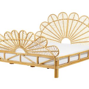 Łóżko 180 x 200 cm rattan wezgłowie jasne drewno 138133 Łóżko 180 x 200 cm rattan wezgłowie jasne drewno 138133